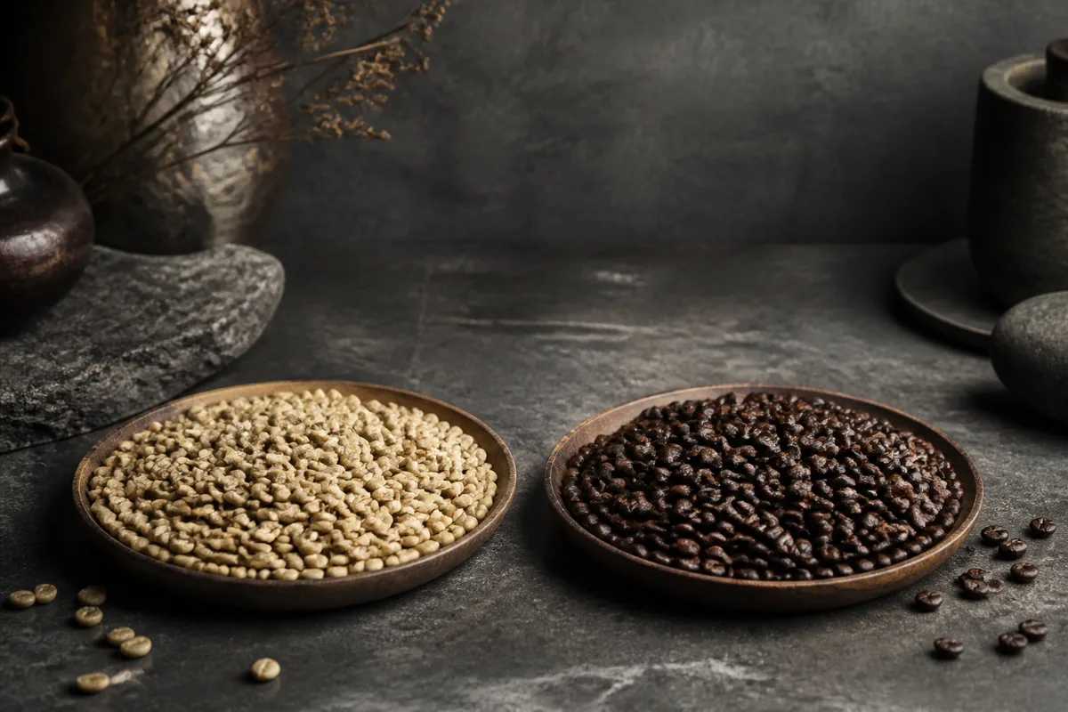 Comparaison de deux échantillons de grains, l&rsquo;un clair et mat, l&rsquo;autre foncé et huileux